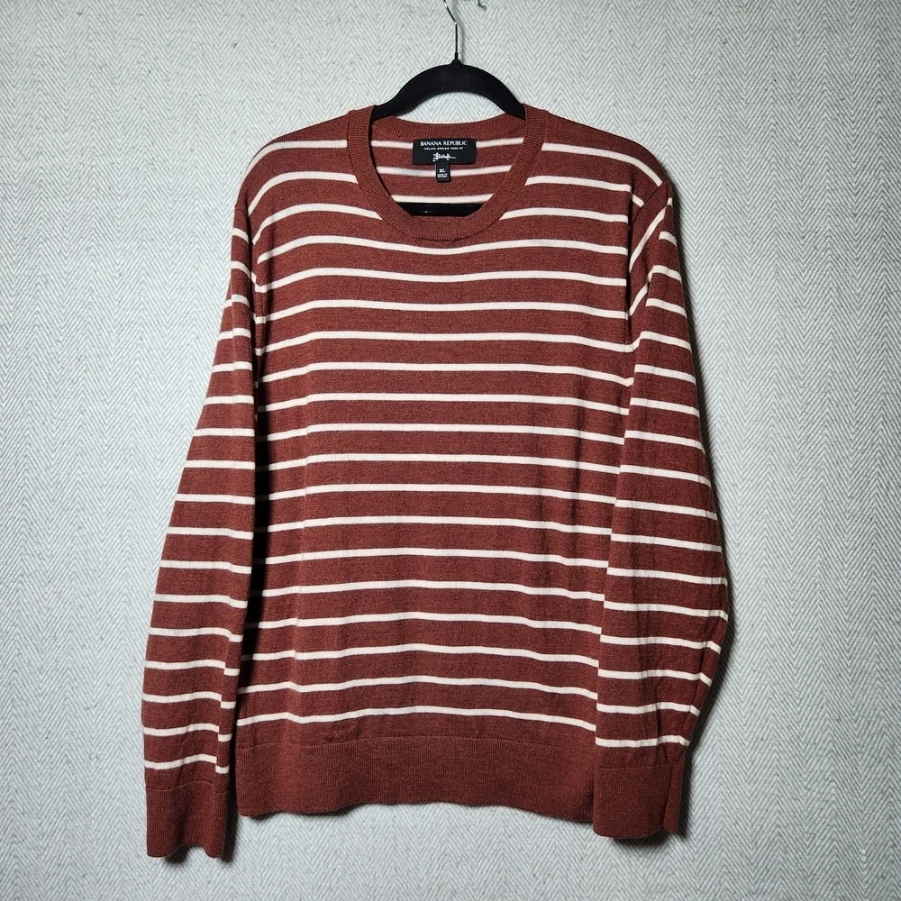 Banana Republic Italian Merino Wool Striped Men's XL Sweater Brown and Cream